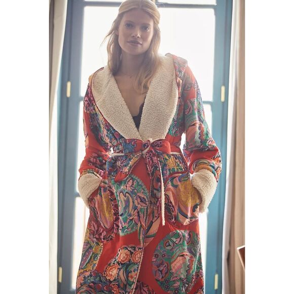 Anthropologie Alexandra Farmer Lively Sherpa-Lined Robe M/L - Picture 1 of 11